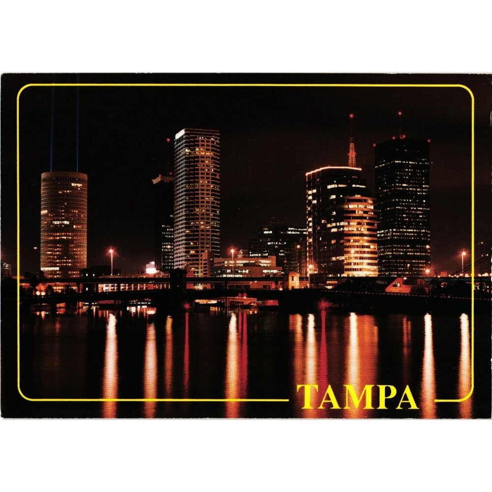 Tampa Skyline Night Photography Postcard Printed USA Unused Seminole Post Cards